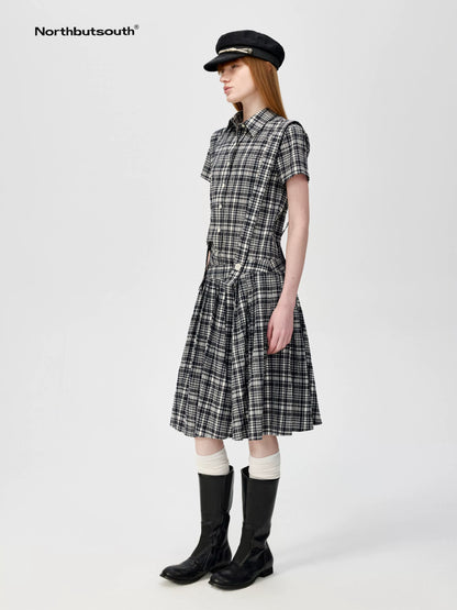 Classic Black And White Check Texture Short Sleeve Shirt And Jumper Set