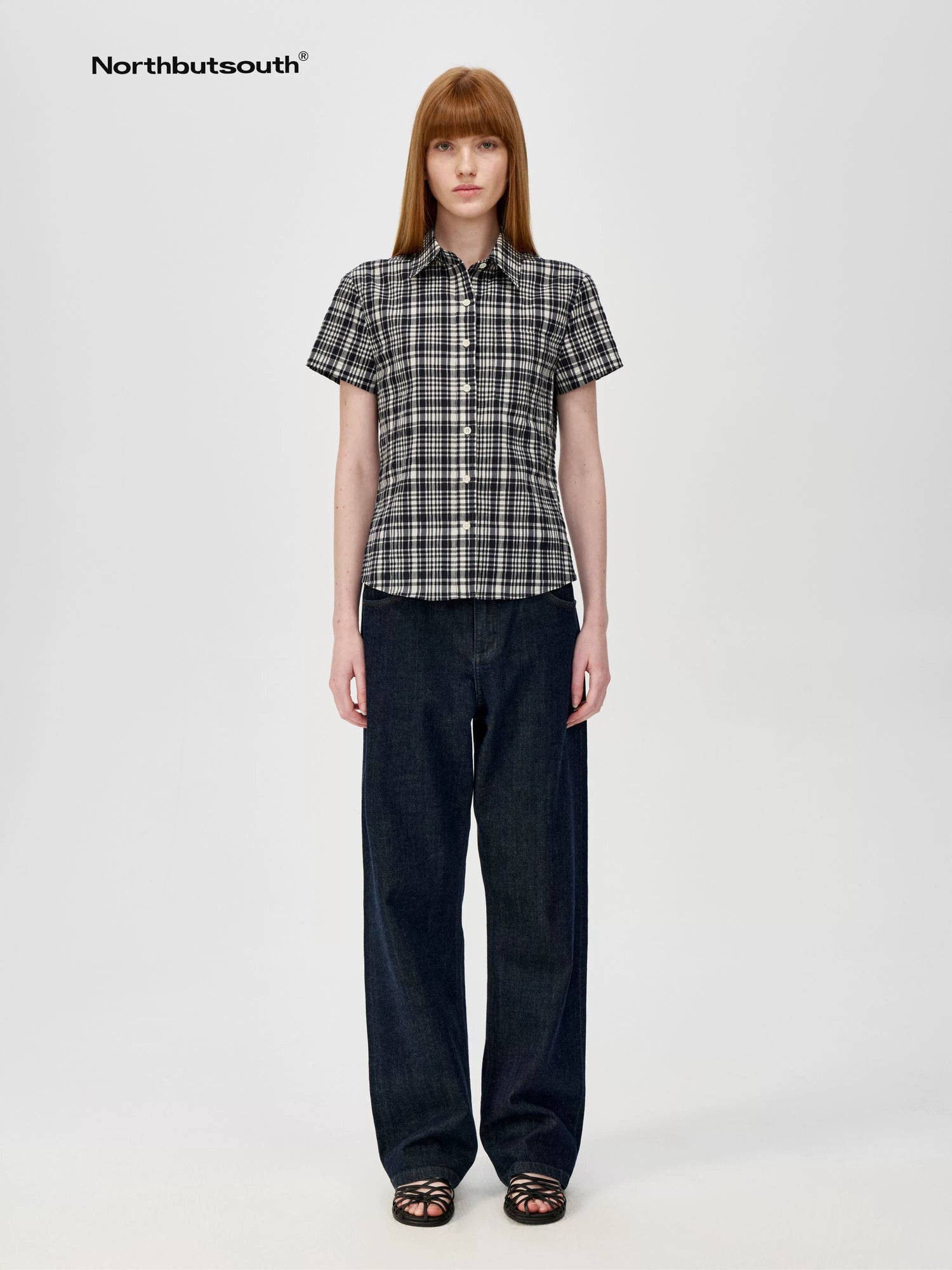 Classic Black And White Check Texture Short Sleeve Shirt And Jumper Set