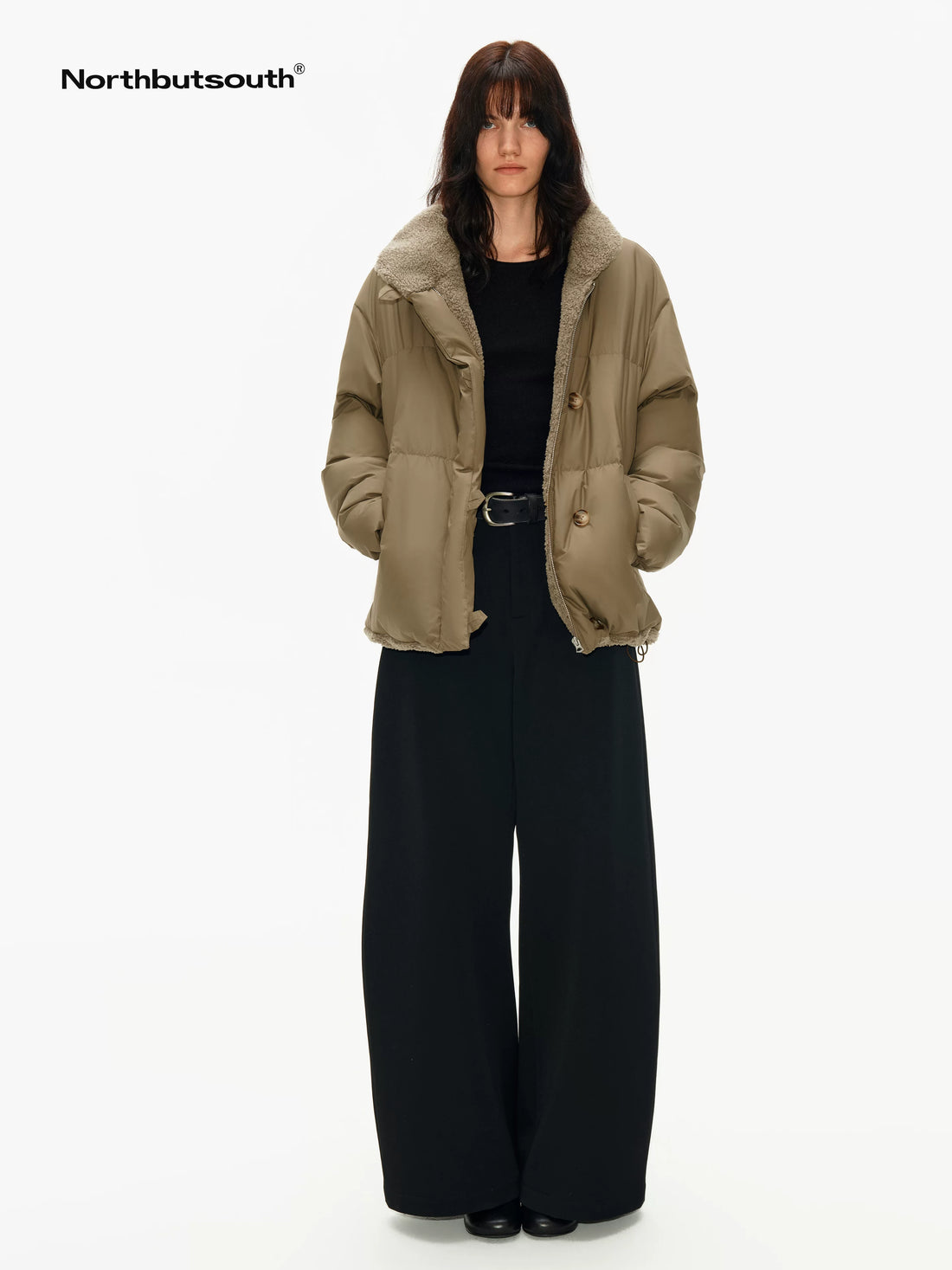 Classic Black Grey Pleatless Curved Cut Low Rise Women&
