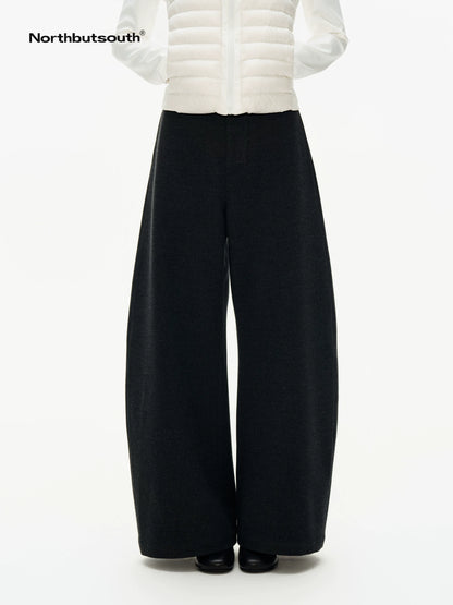 Classic Black Grey Pleatless Curved Cut Low Rise Women&