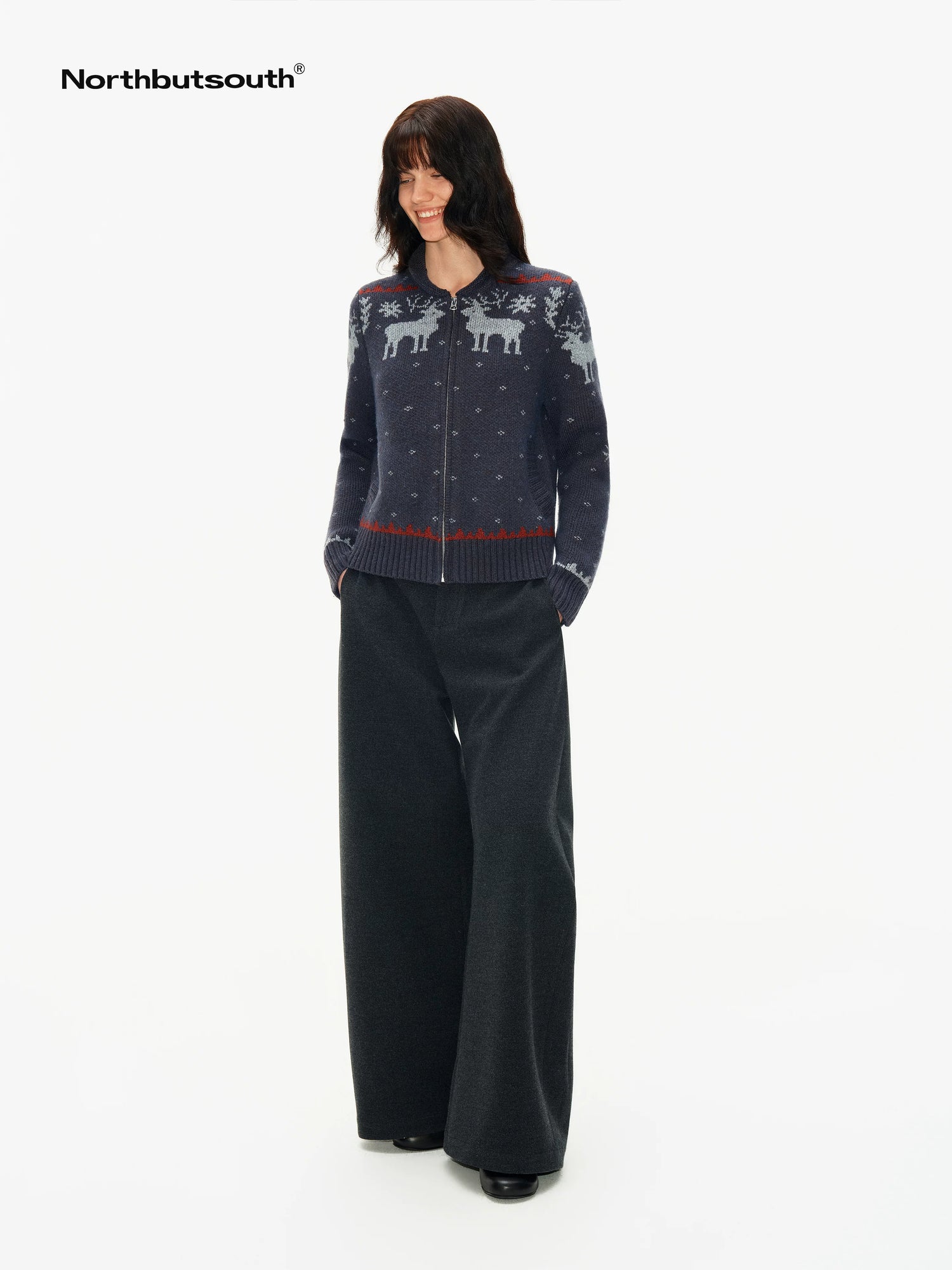 Classic Black Grey Pleatless Curved Cut Low Rise Women&