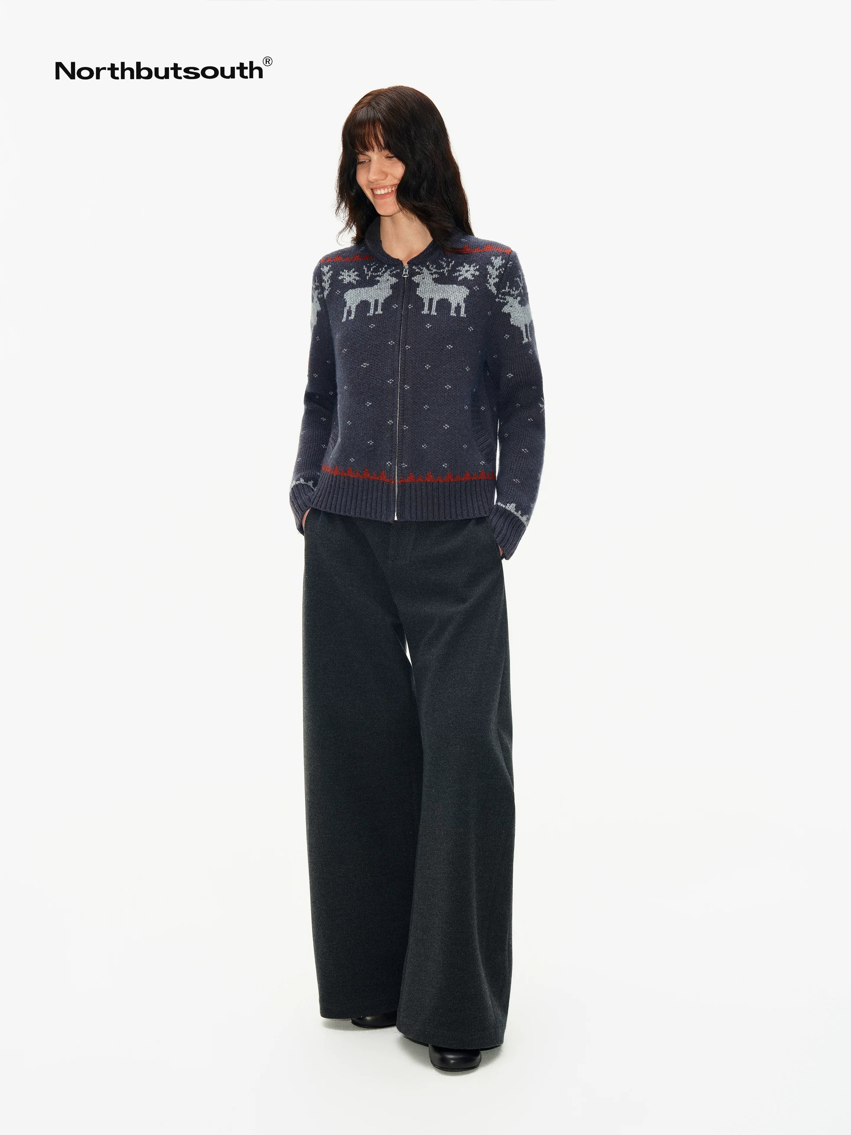 Classic Black Grey Pleatless Curved Cut Low Rise Women&