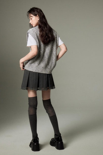 DIDDI MODA Classic Cable Knit V Neck Sweater Vest