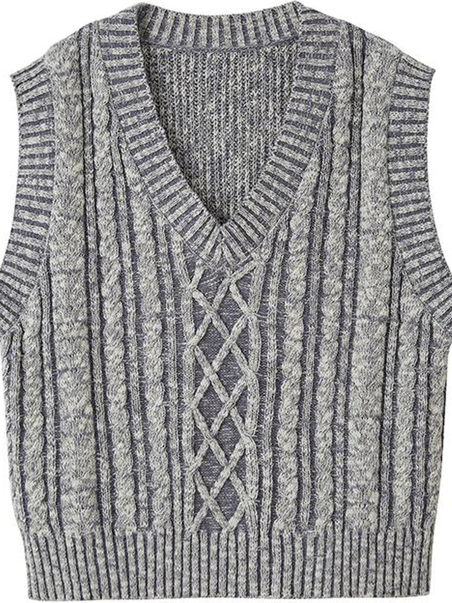 DIDDI MODA Classic Cable Knit V Neck Sweater Vest