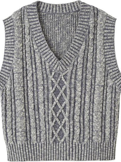 DIDDI MODA Classic Cable Knit V Neck Sweater Vest