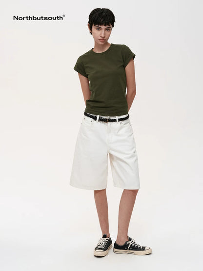 Classic Crew Neck Turn Up Sleeve Fitted T-shirt Multiple Colors