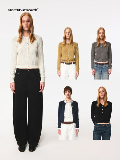 Classic Crewneck Textured Raglan Sweater Cardigan