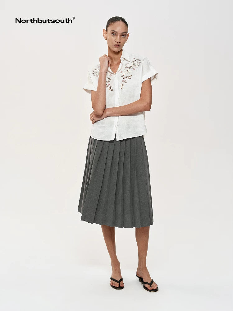 Classic Pleated Skirt With Lace Waistband