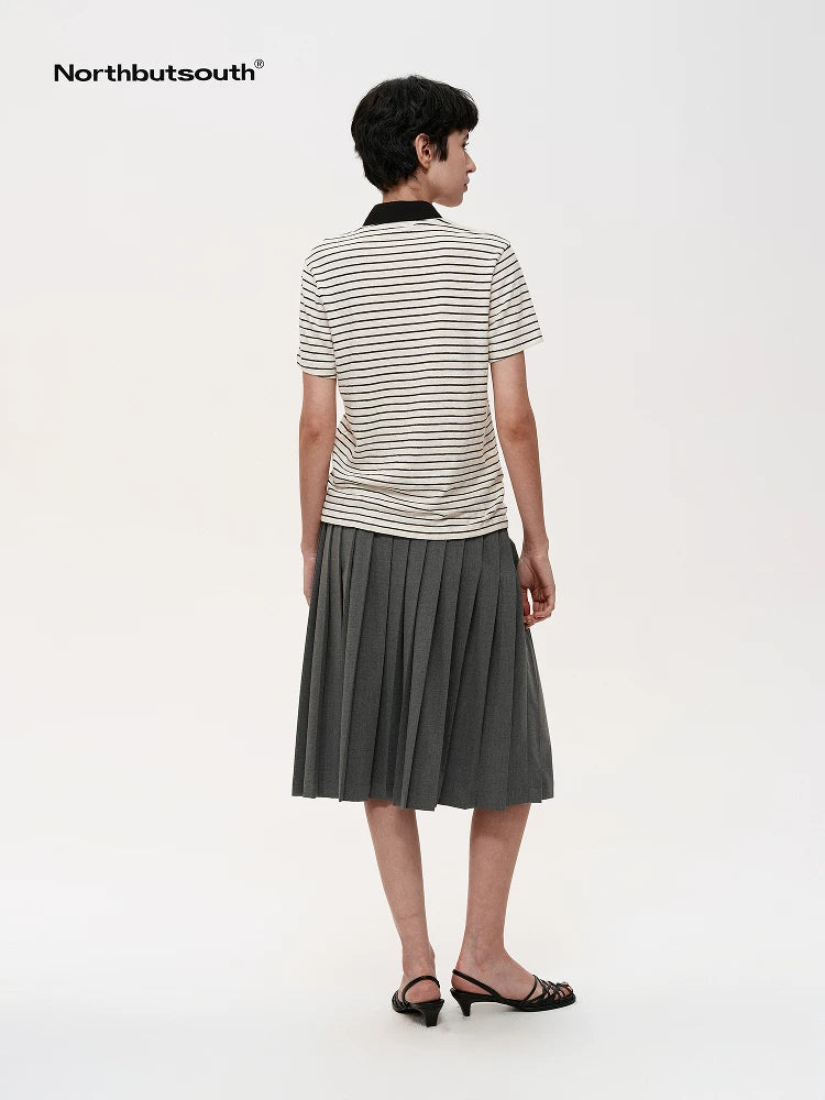 Classic Stripe Polo Collar Relaxed Fit Casual T-shirt