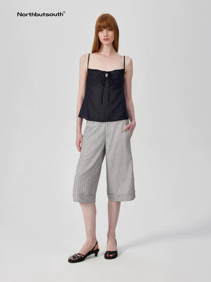 Classic Striped Cuffed Cropped Casual Trousers