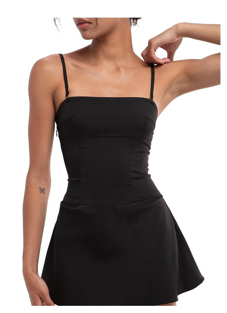 Classic Waist-Defined A-Line Black Dress