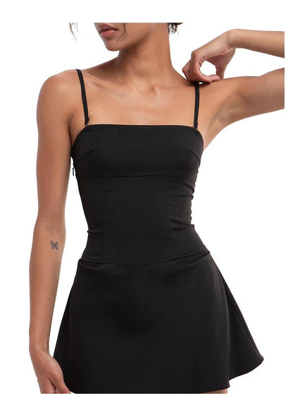 Classic Waist-Defined A-Line Black Dress