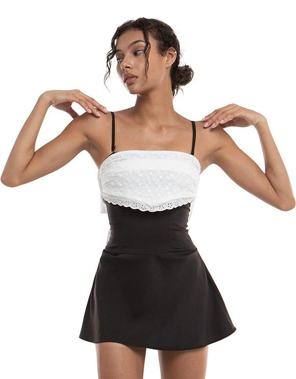 Classic Waist-Defined A-Line Black Dress