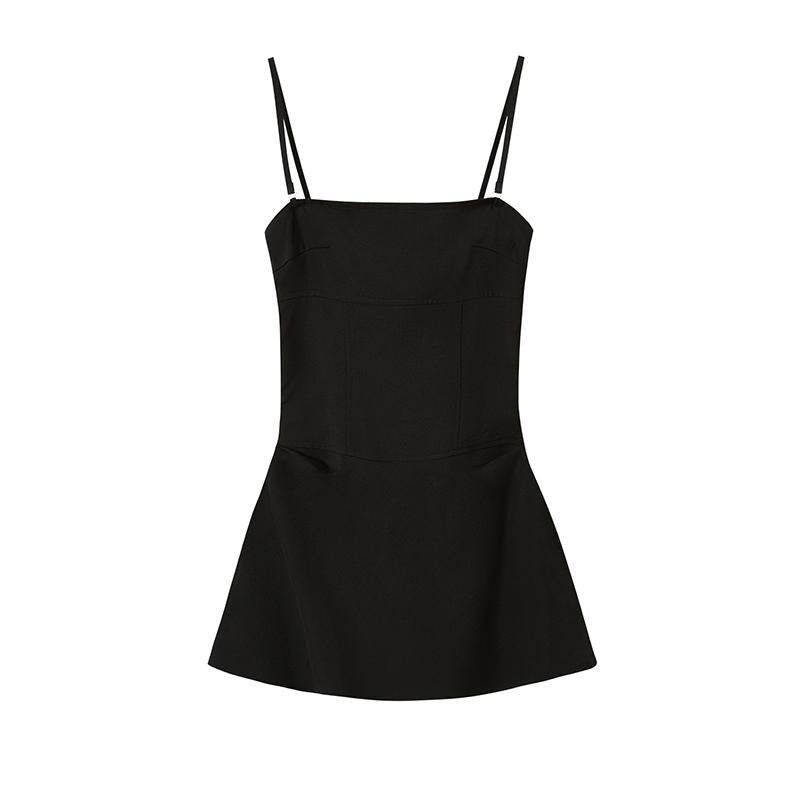 Classic Waist-Defined A-Line Black Dress