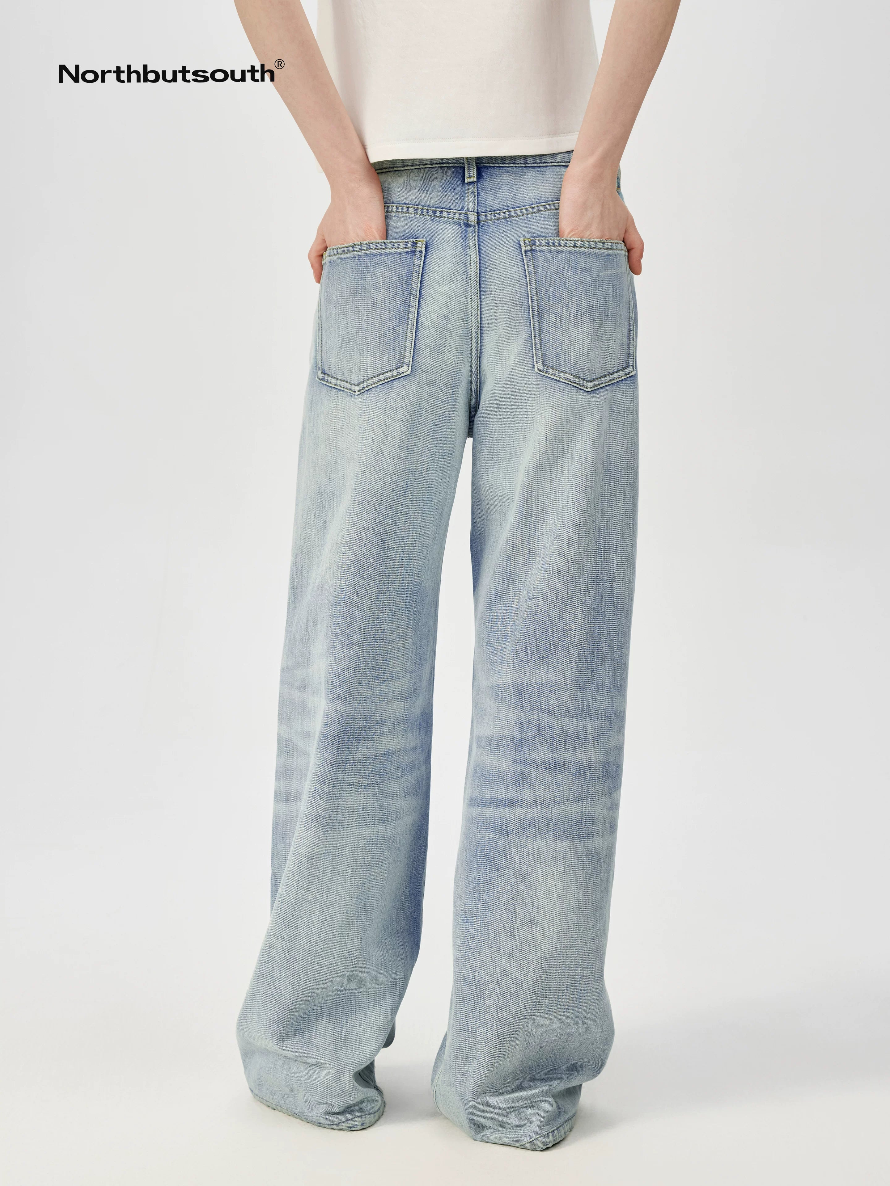 Classic Washed Sky Blue Relaxed Fit Straight Leg Jeans