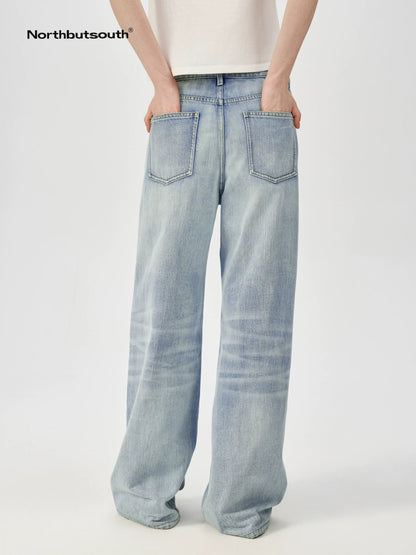 Classic Washed Sky Blue Relaxed Fit Straight Leg Jeans
