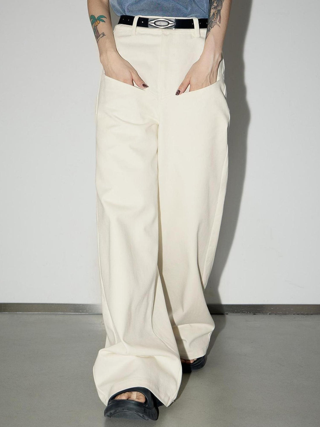 Peoplesense Classic White Cotton Wide Leg Jeans Relaxed Fit For Everyday Comfort