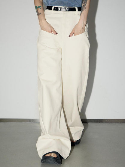 Peoplesense Classic White Cotton Wide Leg Jeans Relaxed Fit For Everyday Comfort