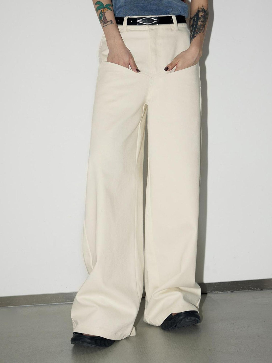 Peoplesense Classic White Cotton Wide Leg Jeans Relaxed Fit For Everyday Comfort