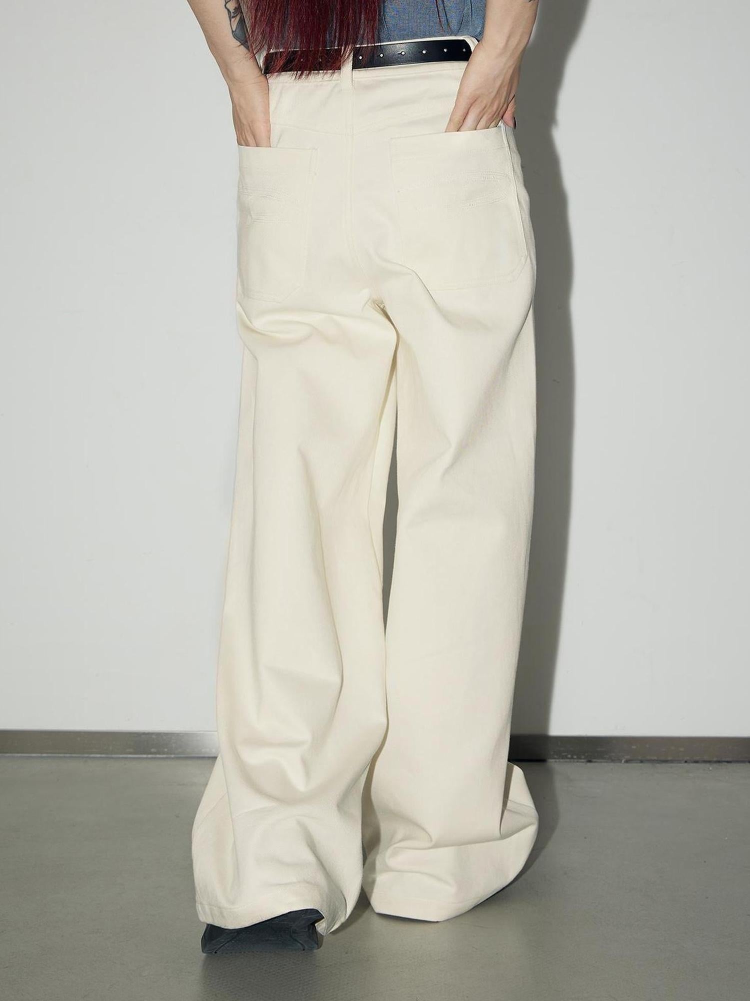 Peoplesense Classic White Cotton Wide Leg Jeans Relaxed Fit For Everyday Comfort