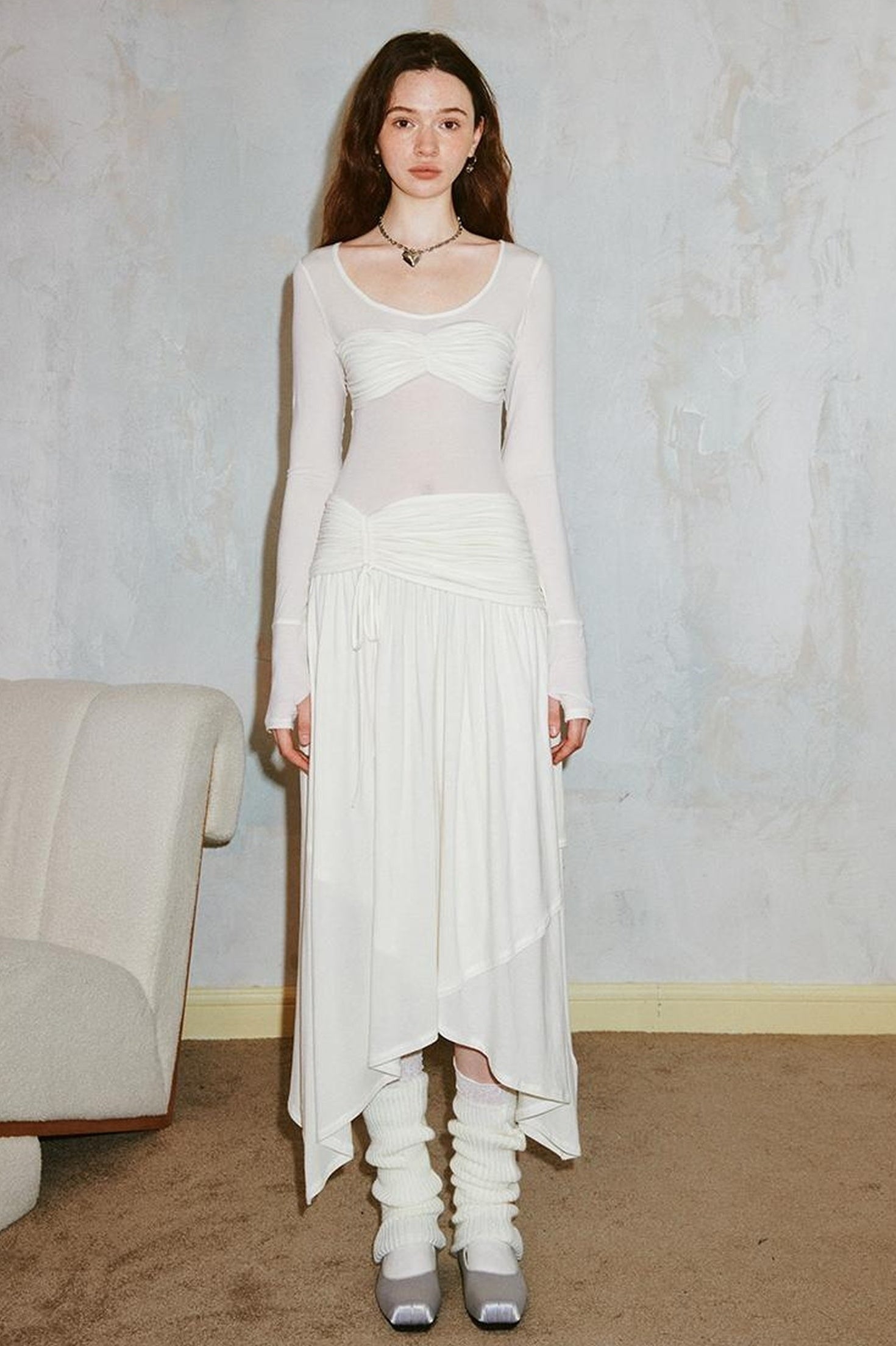 DIDDI MODA Classicalist Asymmetrical Pleated Maxi Dress
