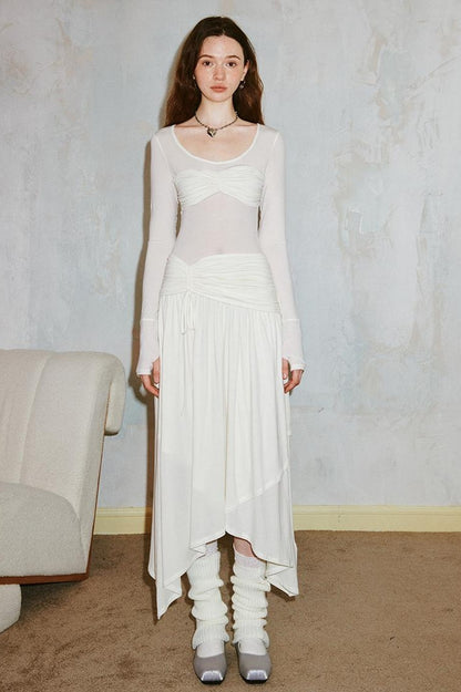 DIDDI MODA Classicalist Asymmetrical Pleated Maxi Dress