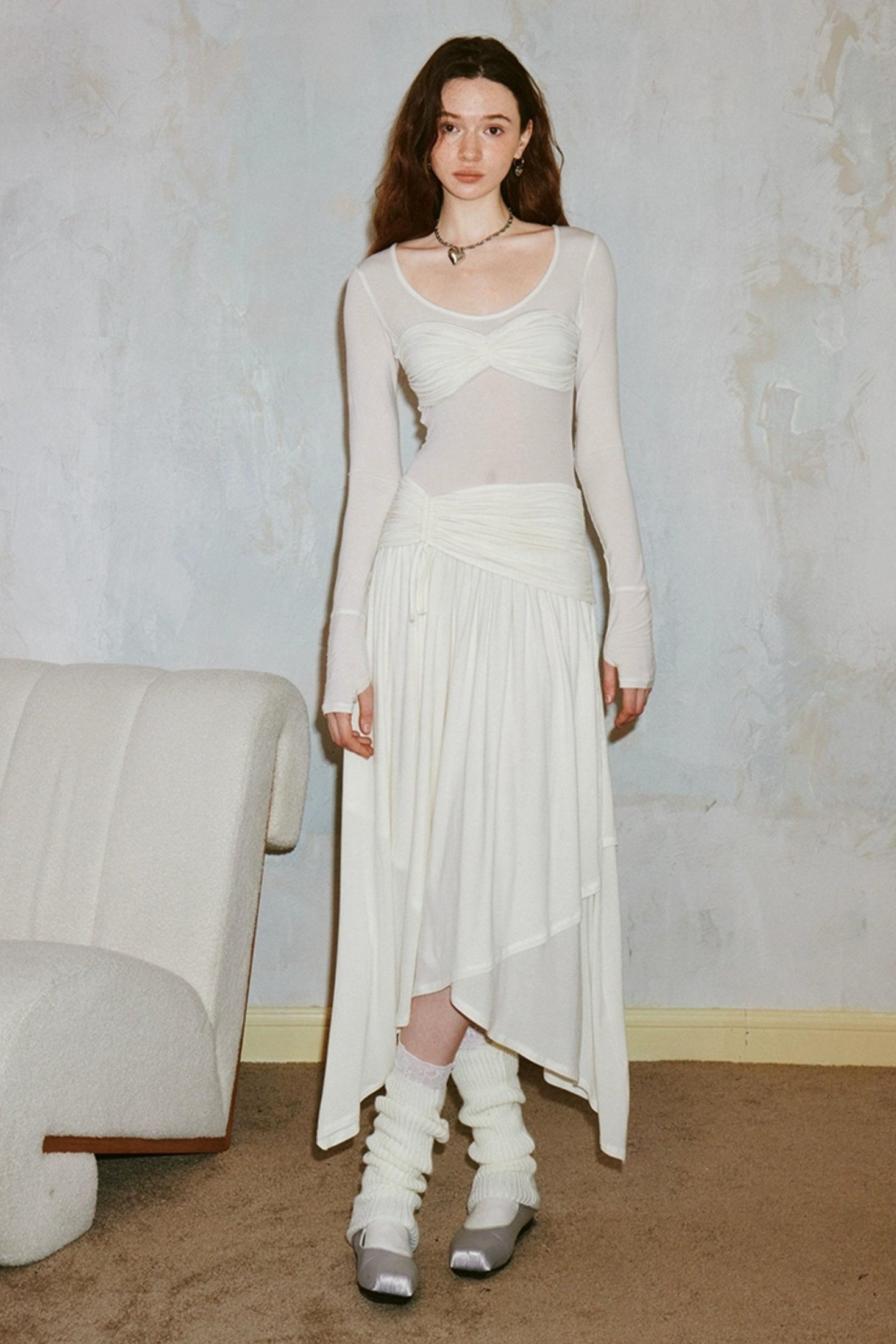 DIDDI MODA Classicalist Asymmetrical Pleated Maxi Dress