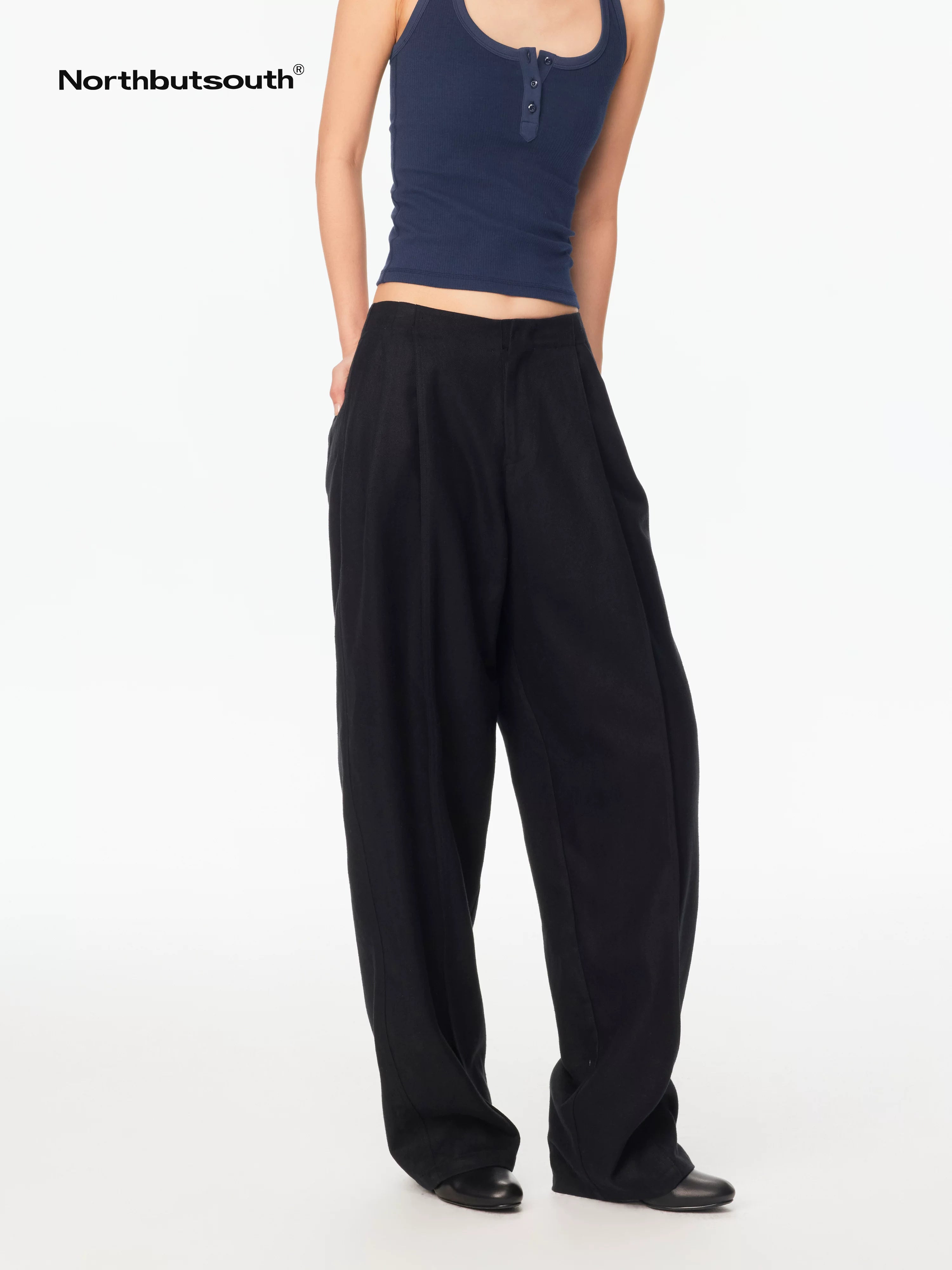 Cocoon Double Pleat No Waistband Mid Low Rise Women&