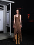 UpdateNN NORTH NODE Suede Panel Asymmetrical Slip Dress V-neck T-shirt Long Sleeve