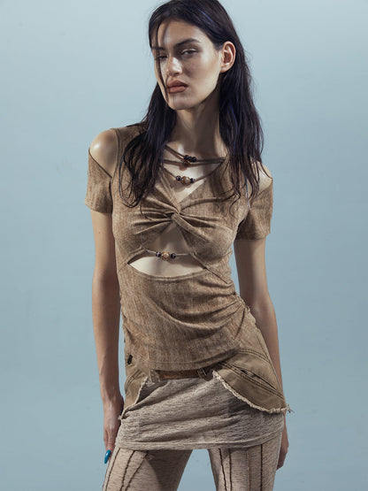 UpdateNN NORTH NODE Piscean Loom Ethereal Threads V-Neck Beaded T-Shirt