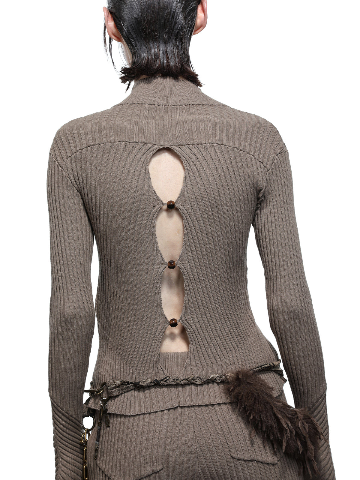 NN NORTH NODE Lunar Node Beaded Lace Knit Cropped Cardigan