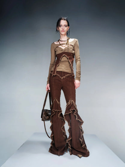 Knit Denim Frayed Edge Layering Top