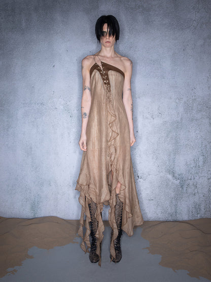 UpdateNN NORTH NODE Pleated Asymmetric Tie Detail Nomad Dress V-neck T-shirt Long Sleeve