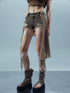 UpdateNN NORTH NODE Pieced Irregular Leopard Print Shorts With Denim Inspired Flap