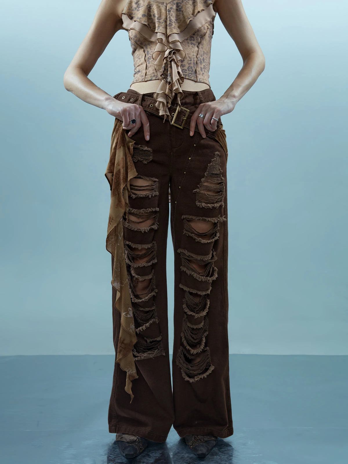 Distressed Denim With Detachable Sheer Panel