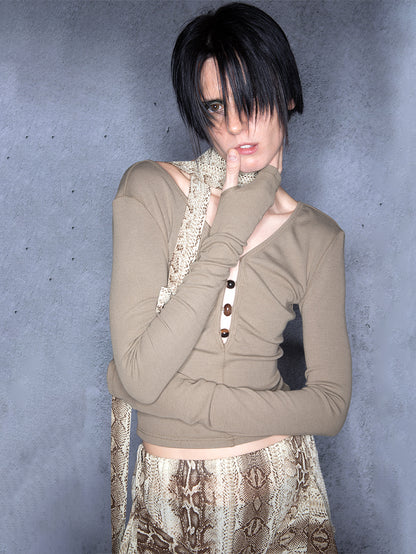 UpdateNN NORTH NODE Low Back Beaded V-Neck Long Sleeve Top