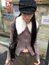 ang project Detachable Faux Fur Collar Stretch Knit Zipper Sweater Coat