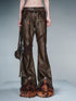 NN NORTH NODE Frayed Hem Flared Leather Pants with Detachable Fur Trim