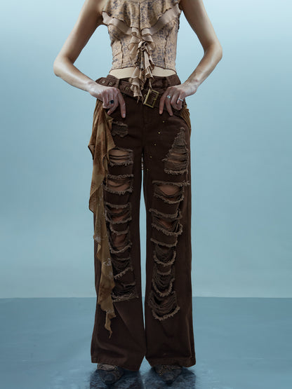 NN NORTH NODE Distressed Denim With Detachable Sheer Panel