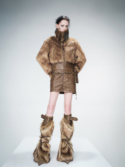 UpdateNN NORTH NODE Washed Leather And Fur Blend Short Coat
