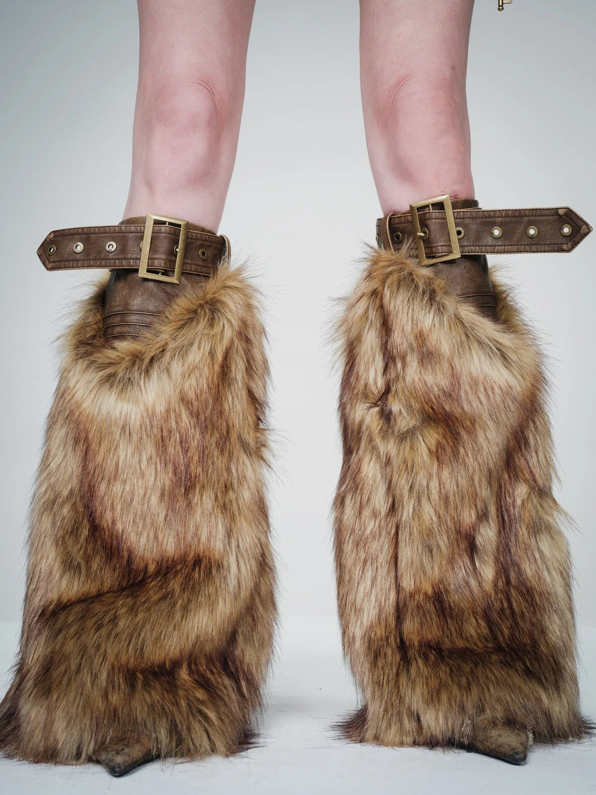 Faux Fur Leg Warmers with Adjustable Lacing
