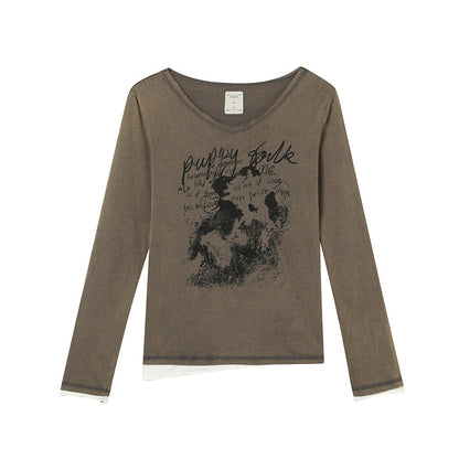 Achihara Vintage Sunscreen Pure Color Long Sleeve T Shirt