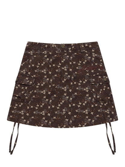 Achihara Chocolate Floral A-Line Utility Mini Skirt