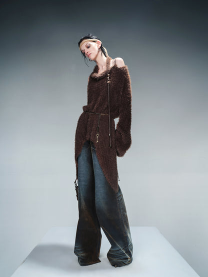 NN NORTH NODE Imitation Mink Fur Irregular Knit Sweater