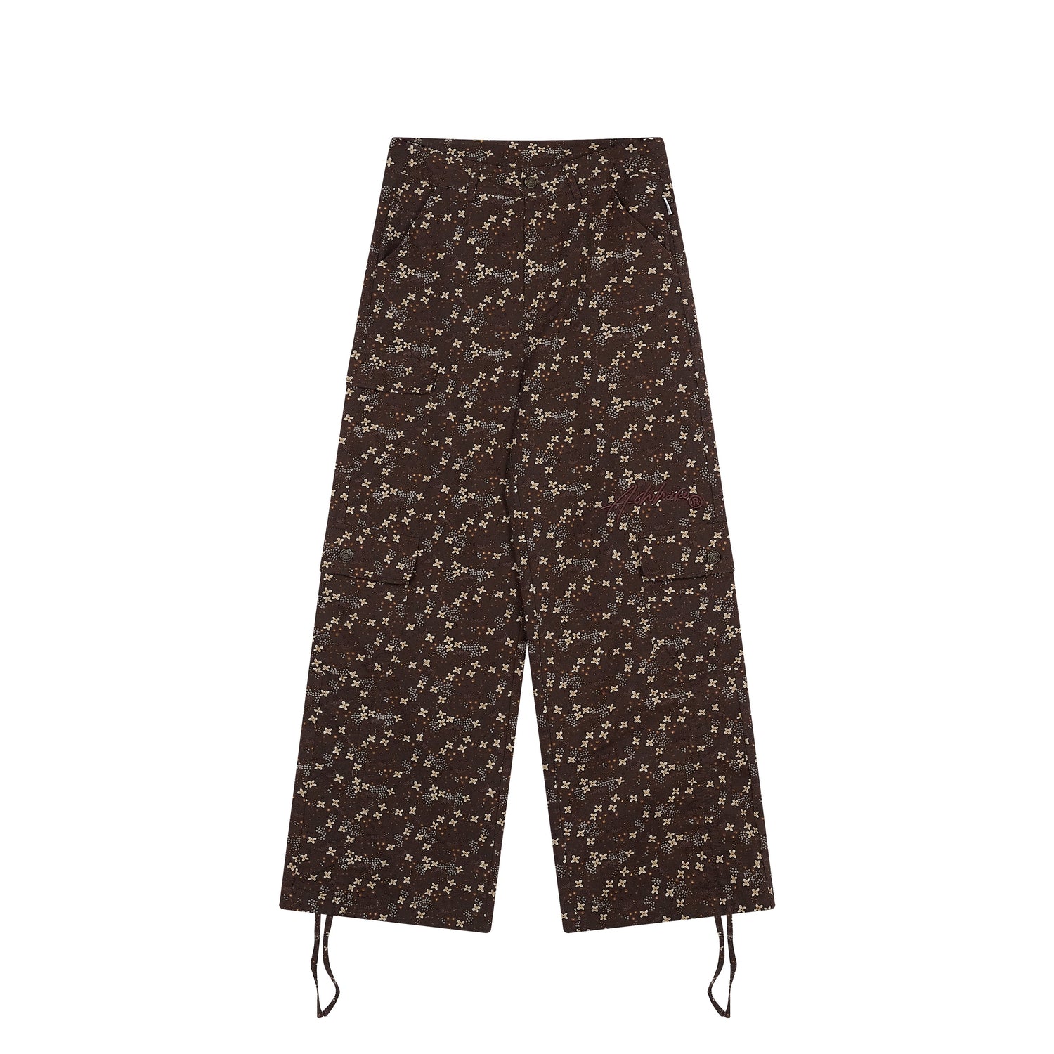 Achihara Chocolate Floral Print Wide Leg Trousers With Adjustable Hem