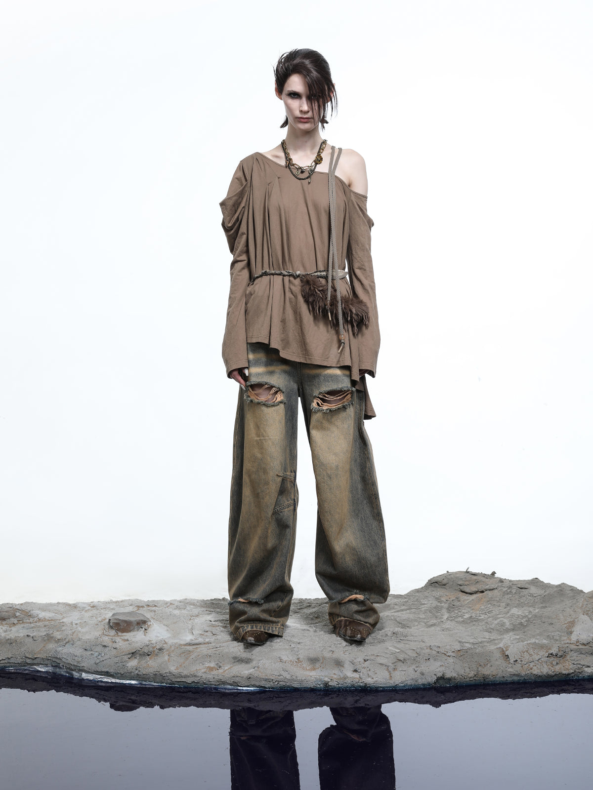 NN NORTH NODE Lunar Shoulder Draped Knit Tunic
