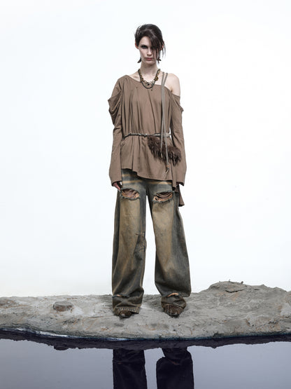 NN NORTH NODE Lunar Shoulder Draped Knit Tunic