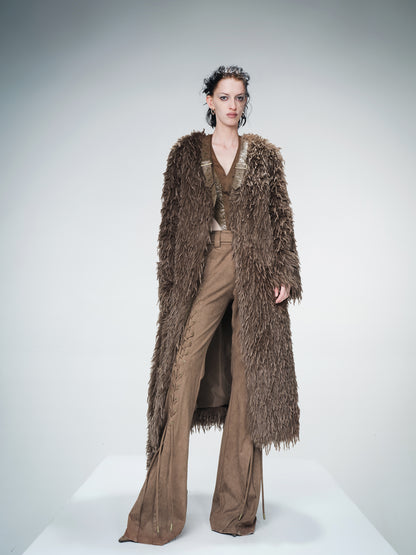 UpdateNN NORTH NODE Long Feathered Trench Coat with Detachable Leather Belt