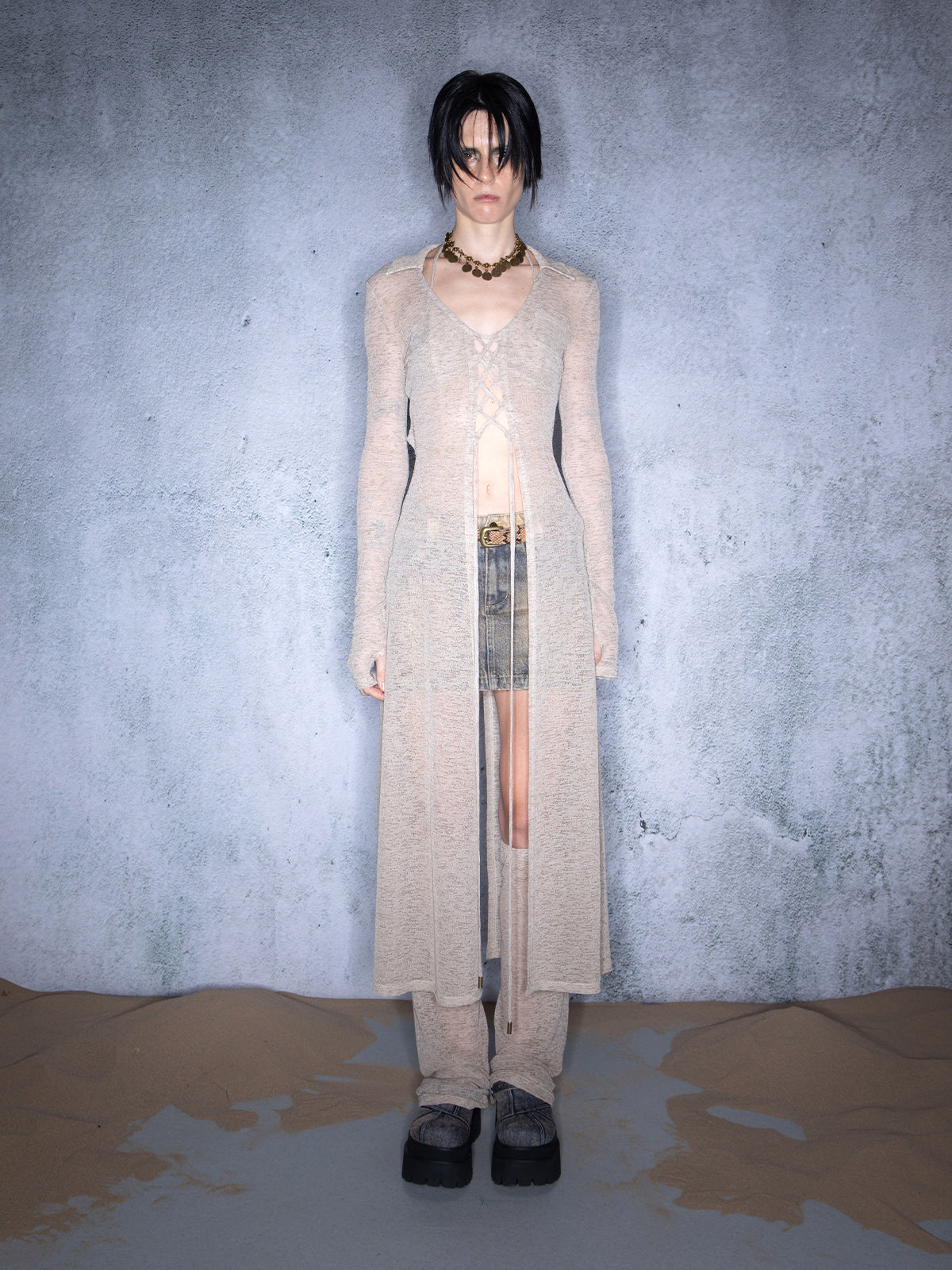 UpdateNN NORTH NODE Luminous Veil Lightweight Long Knit Cardigan With Tie Front