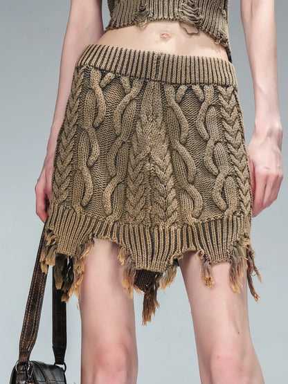 Vintage Washed Thick Cable Knit Sweater Set